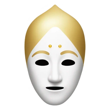 a completely white, smooth mask with no mouth or nose. A thin golden triangle is centered on the face, and a small golden dot is positioned on the forehead. The design should be minimalist, elegant, and mysterious.” sticker