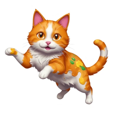 Chat roux qui saute dans la peinture sticker