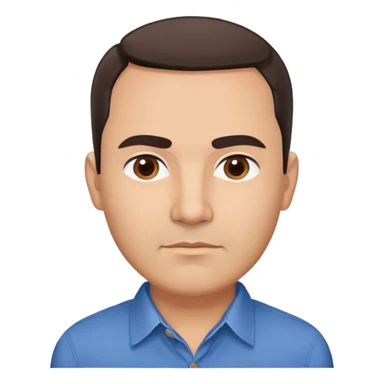 Middle-aged Hispanic man with round face, broad cheekbones, light skin. Warm brown eyes, thick straight eyebrows. Short brown hair combed slightly back with receding hairline. Professional look. Wearing a blue button-down shirt. sticker