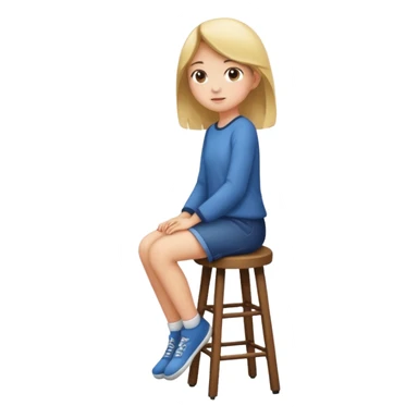 a girl is sitting on a stool facing whole body toward left side sticker