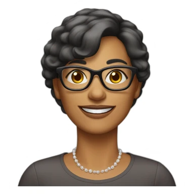 femme 55 ans cheveux noirs très courts et lisses lunettes yeux bruns souriante peau claire sticker