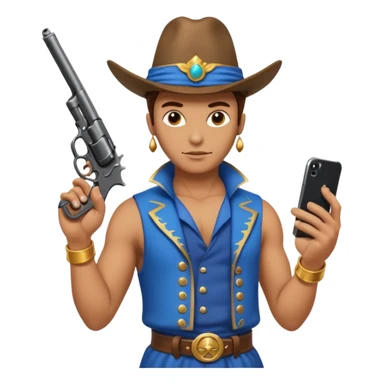 genie holding a revolver in one hand and an iphone on the other sticker