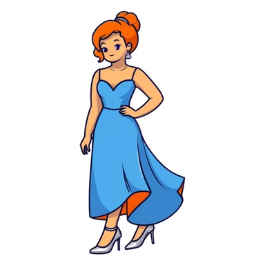girl with big feet wearing silver heels and a big blue-grey prom dress sticker