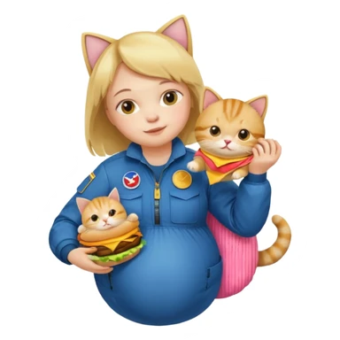 Pregnant person with downsyndrome flying on a cat while eating a cheese burger sticker