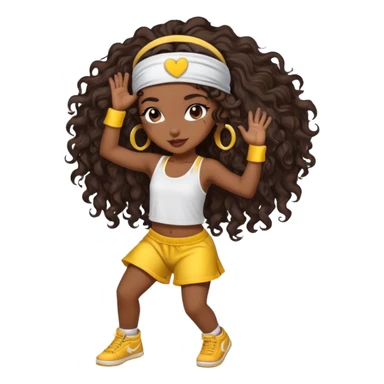 Dancing brown girl with long darn brown curly hair with headband hip hop sticker