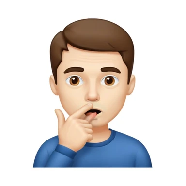 Man with comically sharp Jawline with finger on mouth, making silence gesture. sticker