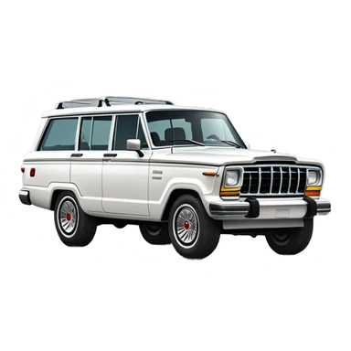 modern white Jeep Wagoneer SUV, sleek design, iconic seven-slot grille, large wheels, and smooth body curves. sticker