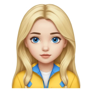Sabrina Carpenter blue eyes, long blonde hair, yellow tour outfit sticker