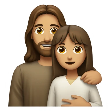jesus hugs a girl with brown hair and bangs sticker