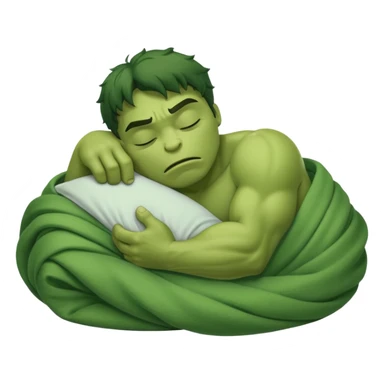 Incredible hulk curled up like a cat sleeping lying down in bed under blanket eyes closed sticker