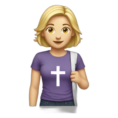 White woman with a cross t-shirt sticker