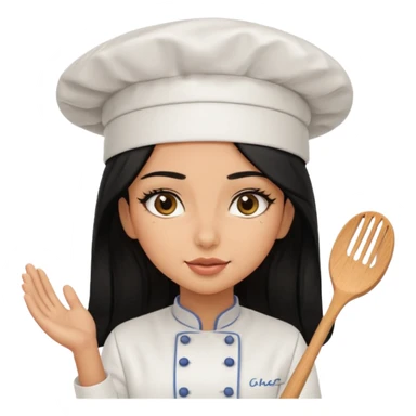 Create a cute girl, black hair, Middle Eastern with lashes  chef🧑‍🍳 emoji, barbie vibes tan skin black long hair with long lashes BADDIE VIBES long black hair and tanned skin  sticker