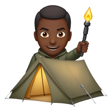 dark skinned black man hovering over a tent aiming his flashlight at the tent with an evil smile on his face sticker