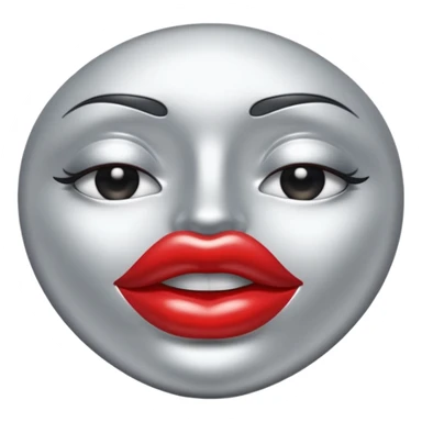 A seductive pair of slightly parted lips emoji made of liquid silver chrome, smooth glossy metallic surface, soft sensual curves, subtle reflections, luxury sexy aesthetic, minimal iOS emoji style, centered composition, clean white background, soft studio lighting, no text sticker