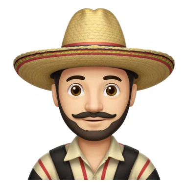A happy fair skinned Colombian man with some facial hair wearing a black and beige stripped Colombian sombrero sticker