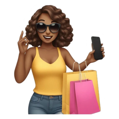 influencer taking selfie with a shopping bag sticker