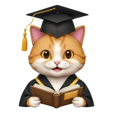 cat wearing a graduation cap and reading research papers emoji sticker