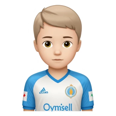 Un enfant qui a le coupe sur le coter et qui porte un maillot de marseille sticker