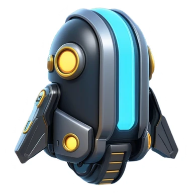 Clash of Clans aesthetic: Cinematic Playful 3D Isometric Jetpack Emoji, rendered in a 3D vector-style similar to standard emojis with minimal shading and bold, simplified shapes. A compact, distinct form with signature details, softly glowing with a futuristic sci-fi warfare charm. Simplified yet unmistakably iconic, highly detailed and consistent, glowing with a soft radiance and high shine. Stylized with a touch of high-tech brilliance and a soft glowing outline, capturing the essence of a beloved gaming relic with a friendly, playful manner! sticker