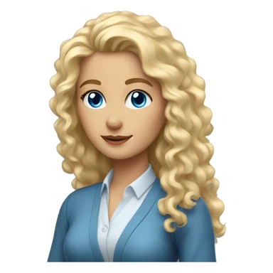 Woman teacher blonde long curly hair  blue eyes with book sticker