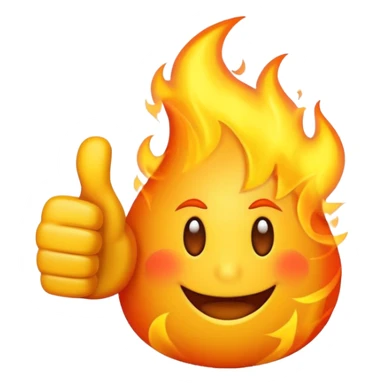 flaming thumbs up emoji, flames around the thumb, energetic sticker