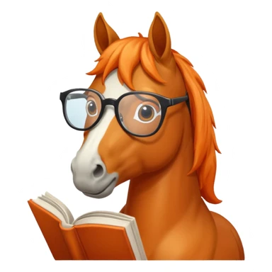 orange horse read book with glasses sticker