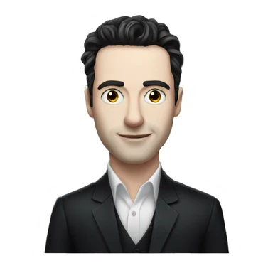 A man with pale skin and black hair playing a black grand piano sticker