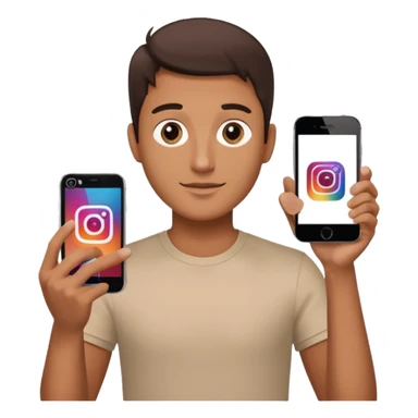 A man in frontal view holding up an iPhone toward the camera. The screen of the iPhone clearly displays the Instagram logo, brightly illuminated. The man is well-lit, sharp focus, modern clean background, high-resolution, professional aesthetic. sticker