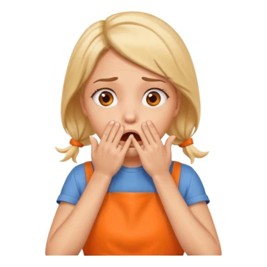 scared woman with her hands on her mouth, different expression, more details, sideways pose, orange apron sticker