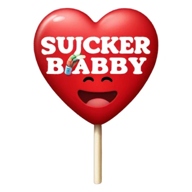 Red heart lollipop that says ‘wanna be my sucker baby?’ In black  sticker