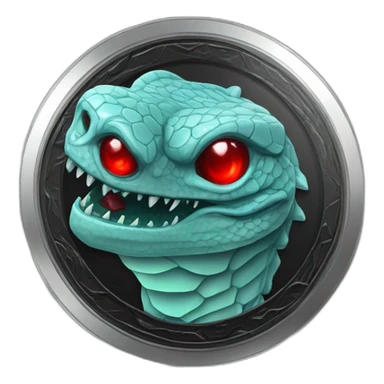 Aquamarine reptilian in classic black suite with red laser eyes on the middle of platinum coin sticker