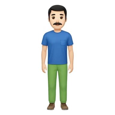 A man with black hair and too short beard and moustache and him wear a blue t shirt and green colour colour  sticker