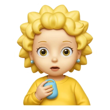 A 3D cartoon baby character yellow skin, styled like Maggie Simpson, with pacifier, yellow onesie, big eyes, smooth shading, Memoji-style rendering, consistent with other yellow Simpsons characters. sticker
