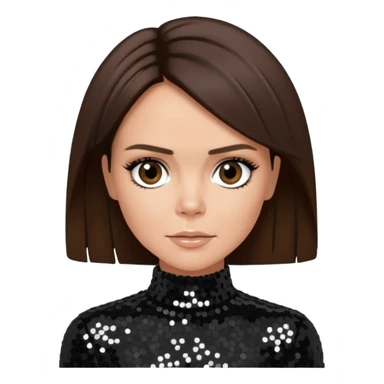 Victoria Beckham from Spice Girls with dark brown hair, black sequin outfit sticker