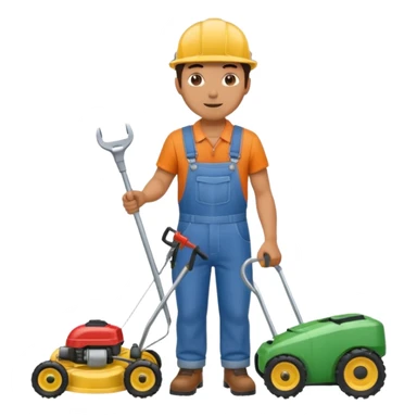 Maintenance worker
with full-body lawnmower sticker