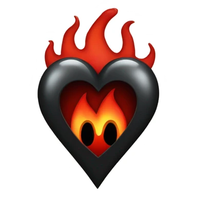 One black heart with red flames around it sticker