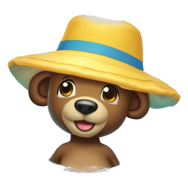 A little and very happu bear who wear a bucket hat swim in inflatable pool sticker