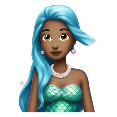 Girl with blue straight hair And pearls on the hair and she has magical beautiful mermaid tail a pink one sticker
