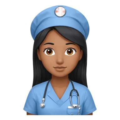pretty brown skin nurse with long black hair and brown eyes in light blue scrubs sticker