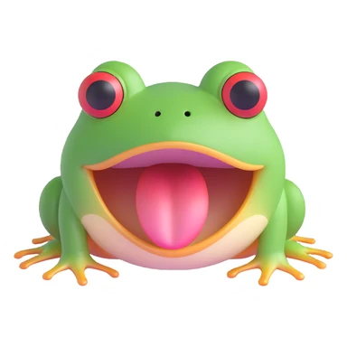 3D emoji style frog face, mouth open as if surprised, simple and cute sticker