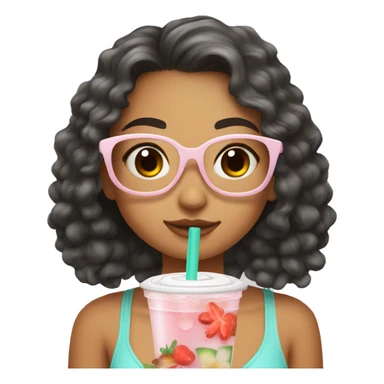 Cute summer girl drink boba sticker