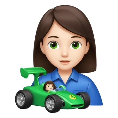 brunette kid playing green formula 1 toy sticker
