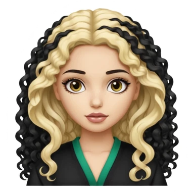 split dye leftside blonde rightside black curly hair, pretty pale saudi bratz baddie sticker