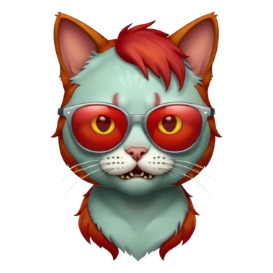 Zombie cat with red hair and sun glasses sticker