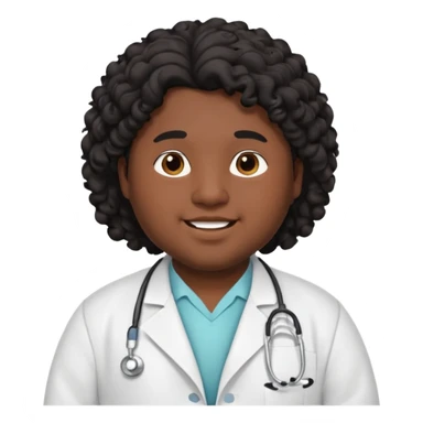 a young chubby male doctor with black long curly hair and cheerful face without gpasses sticker