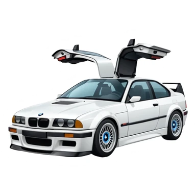 white bmw m3 e36 + Delorean sticker