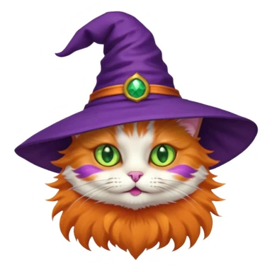 cat wear purple wicth hat sticker