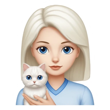 Woman holding a white Persian cat with one blue and one brown eye  sticker