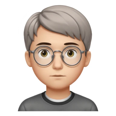 GREY HAUR teen boy with medium short middle parted hair, GREY eyes, round Glasses looking judging to the Side sticker