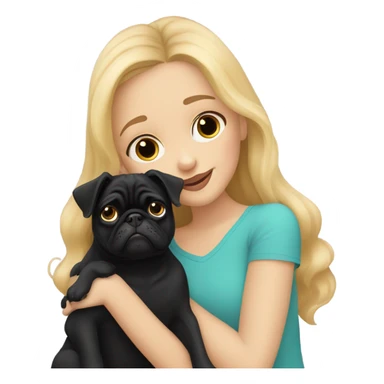 Girl with wavy blonde hair kissing a black pug sticker